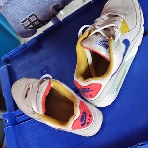 Nike Kids White Sneakers with Blue, Yellow & Coral Accents